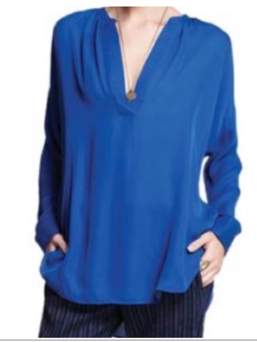 Vince Cobalt Blue V-Neck Long Sleeve Tunic